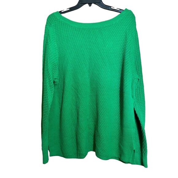 Lands' End Sweater Womens 2X 20W 22W Green Waffle Knit Pullover Sweatshirt - Picture 5 of 8